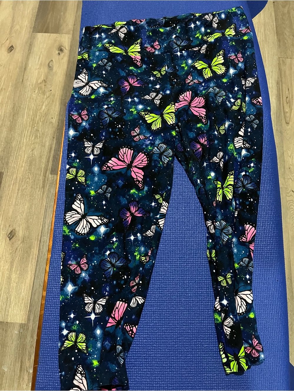 Girls' Butterfly Print Leggings - Black with Pink & Lime